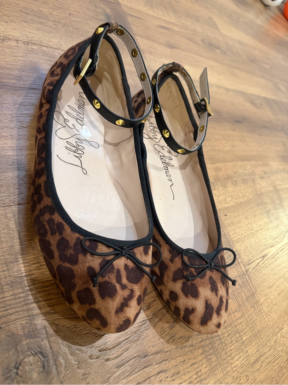Libby Edelman Leopard Print Ankle-Strap Ballet Flats - Brown size 9
